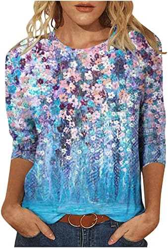 Bumbac bluza Tshirt pentru femei toamna vara 3/4 maneca Crewneck florale Grafic fericit cadou Casual Paști ou Bluza