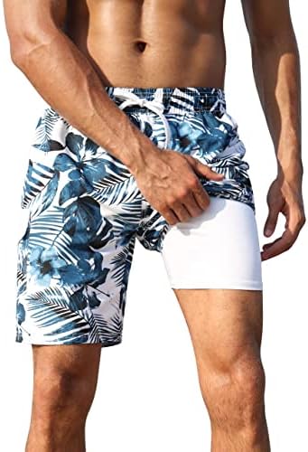 Nonwe bărbați Swim Trunks cu compresie Liner Quick Dry Water Sport Surf Beach pantaloni scurți cu buzunar