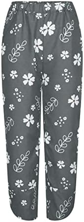 Femei Pantaloni de lounge cu imprimeu floral Pantaloni de lenjerie din bumbac vară, elastice, cu talie înaltă cu talie largă,