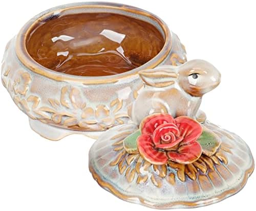 Didiseaon returnează cutia de bijuterii cu carcasă cu capac de design de flori de iepure pentru Trinket Ceramic Trinket pentru Paște și 2023 Anul Nou Chinezesc Prezent și Caseta de bijuterii pentru cadouri pentru casă