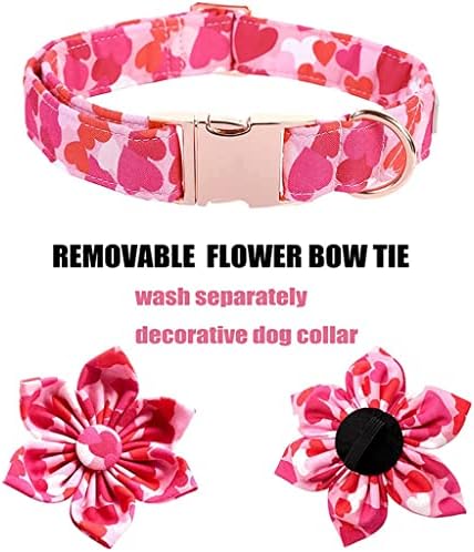 Hfdgdfk Valentines roz inima câine guler cu papion flori câine guler pentru mare mediu mic câine