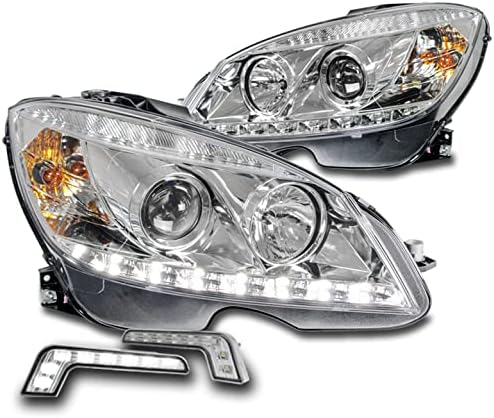 ZMAUTOPARTS LED proiector faruri Lămpi crom w / 6.25 Alb DRL compatibil cu 2008-2011 Mercedes-Benz C-Class W204