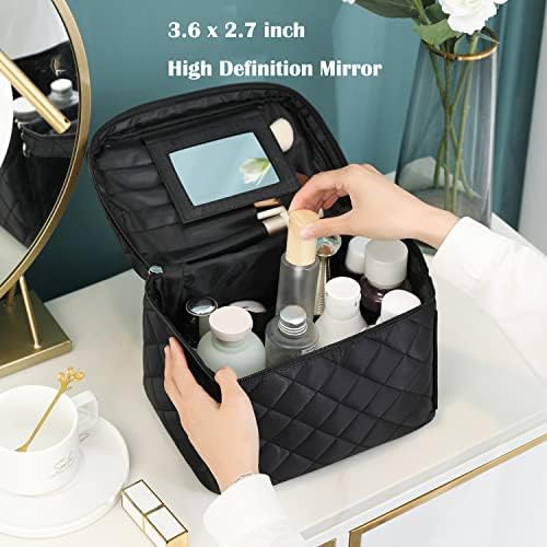 VILENKOCH machiaj Sac Balck mare călătorie alcătuiesc sac cosmetice sac de toaletă sac pentru bărbați și femei cu oglinda