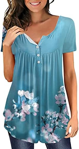 Femei plus topuri de dimensiuni ascunde tunică din burtă de vară tricouri cu mânecă scurtă drăguță tricou henley floric