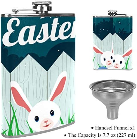 Balon de șold pentru lichior din oțel inoxidabil Leakproof cu pâlnie 7.7 oz capac din piele mare cadou idee balon - fericit Easter Bunny Egg drăguț iepuri