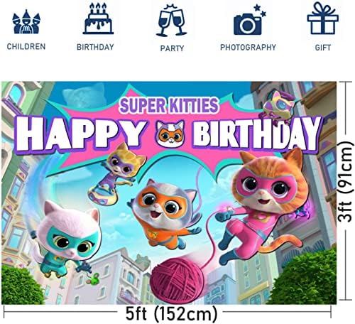 Super Cat Happy Birthday background, Super Hero Cat Birthday Party Supplies Happy Birthday Banner pentru sărbătorirea, Party