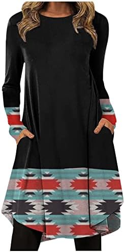 JJHAEVDY femei Retro Moda Casual imprimate rotund gat pulover vrac Maneca lunga rochie