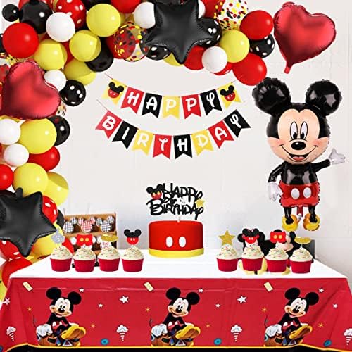 Decorațiuni de naștere Mickey Mouse, kit de ghirlandă cu arc balon, banner de ziua de naștere la mulți