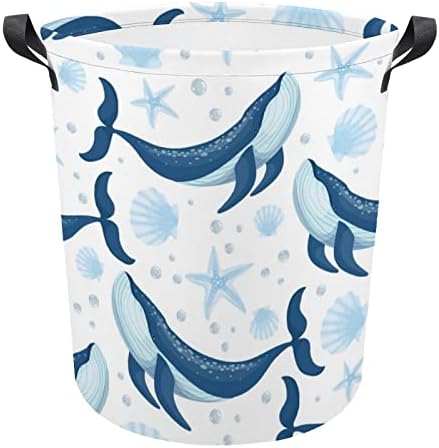 Cute Blue Whales Shells coș mare de rufe impermeabil Starfish Cartoon spălătorie coș de rufe coș de spălat coș de depozitare