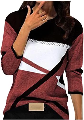 Tricouri casual femei femei casual o gât geometric bloc de culori imprimeu cu mâneci lungi topuri lungi blaturi întinse