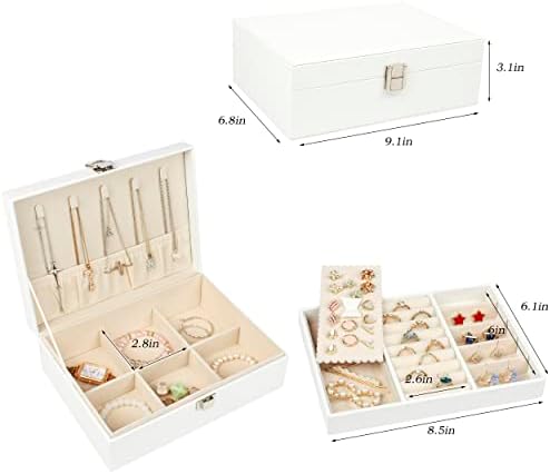 Cutie de bijuterii pentru femei, carcasă Jewerly cu 2 sertare, carcasă de bijuterii blocabile din piele cu, pentru coliere,
