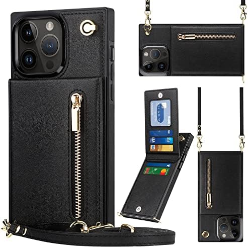 Pentru Husa iPhone 14 Pro Max,Huse portofel cu curea Crossbody & nbsp; Card curea & nbsp; Slots Holder buzunar cu fermoar &