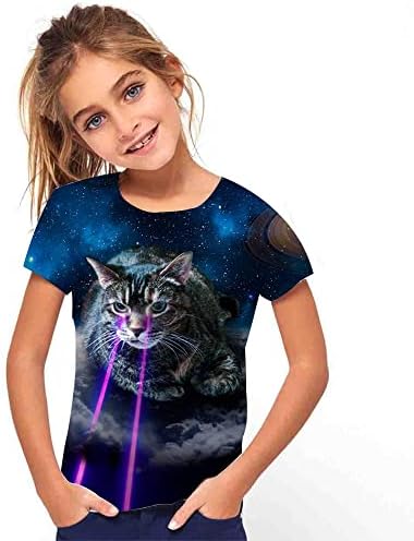 Copii Print 3D Galaxy Cat amuzant model grafic Tricouri Tricouri pentru tineri băieți fete 4-14 ani
