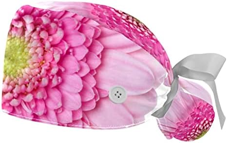 Yidax 2 bucăți Pink Flower Modern Working Cap cu buton, suport pentru coada de ponei și bandă de transpirație