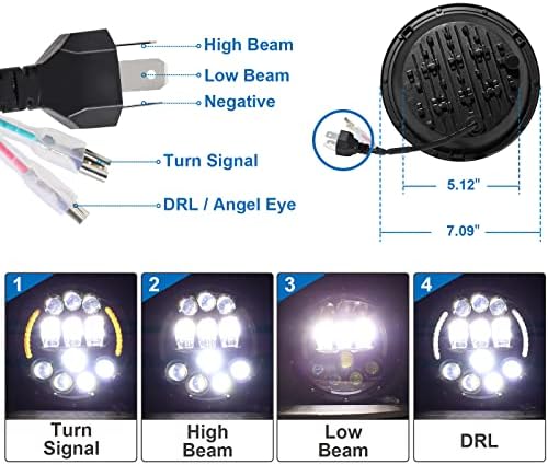 Ansamblu de faruri rotunde cu LED de 7 inchi, potrivit pentru Jeep Wrangler DRL Amber Turn Signalcompatibil cu Jeep Wrangler JK TJ LJ CJ, Adaptor H4-H13