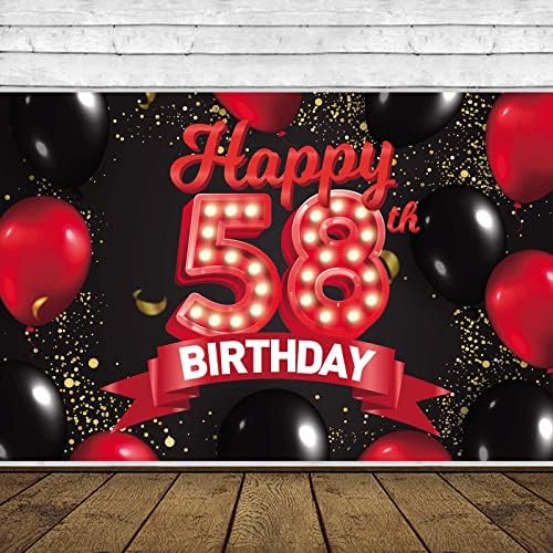 Fericit 58 de ani roșu și negru Banner fundal decoratiuni baloane tema Decor pentru fete femei Printesa 58 de ani Petrecere