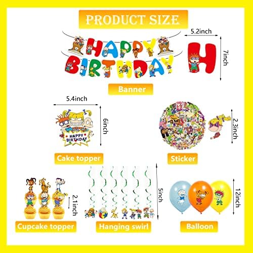 Cartoon Birthday Party consumabile și decorațiuni pentru 1st 2nd 3rd Kid, include bannere de ziua de naștere, Swirls, baloane, autocolante, decorațiuni pentru tort, Decorațiuni de petrecere pentru băieți și fete fanii animației de desene animate