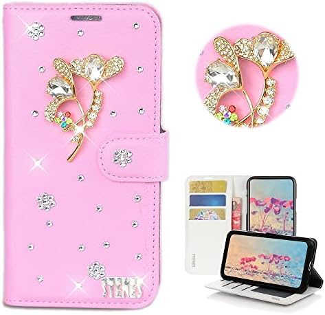STENES Bling Wallet Phone Case compatibil cu LG Velvet 5g 6.8 inch 2020 Case-elegant - 3D Handmade Luxury Flowers Design portofel Magnetic suport husă din Piele-roz
