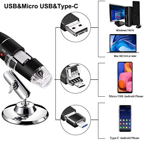 Microscop Digital portabil USB HD Camera de inspecție 50x-1000x mărire cu Suport compatibil cu Samsung Galaxy, Android, Mac,
