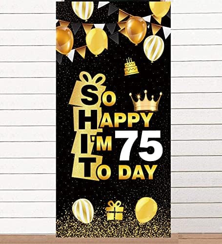 Atât de fericit sunt 75 astăzi negru aur Banner fundal coroana Hallo șaptezeci și cincea noroc la 75 de ani tema Decor pentru