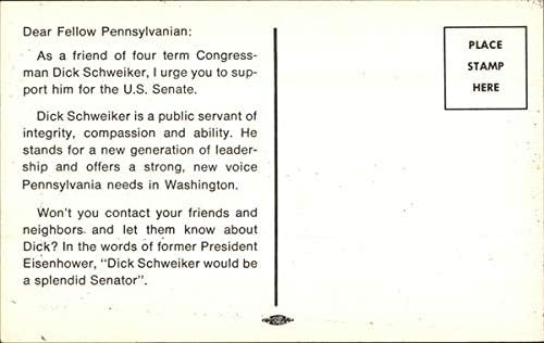 Congresmanul Dick Schweiker politice Pennsylvania Pa original Vintage carte poștală