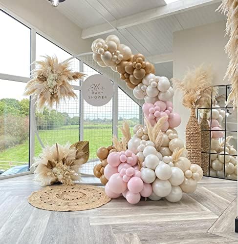 Boho Balloon Garland Arch Arch Kit Dusty Pink Blush Nisip maro alb pentru duș pentru copii