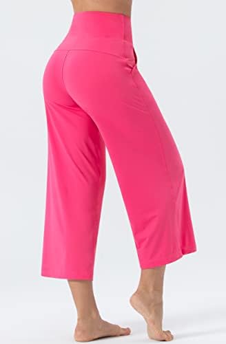 Tmustobe femei Lounge Yoga Capris pantaloni Bootleg burtă control Talie mare antrenament Flare Crop pantaloni cu buzunare
