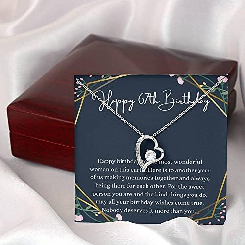Bijuterii cu carduri de mesaje, colier handmade- inimă cadou personalizată, un colier fericit 67 de naștere cu card de mesaj, cadou pentru 67 de ani