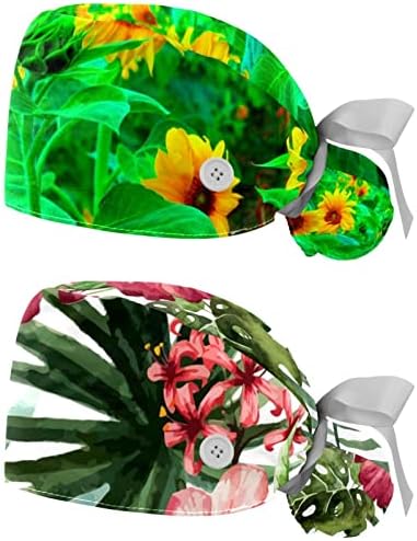 RODAILYCAY floarea-soarelui capac de lucru cu buton & amp; Sweatband, 2 pachete reutilizabile Chirurgie Pălării coada de cal