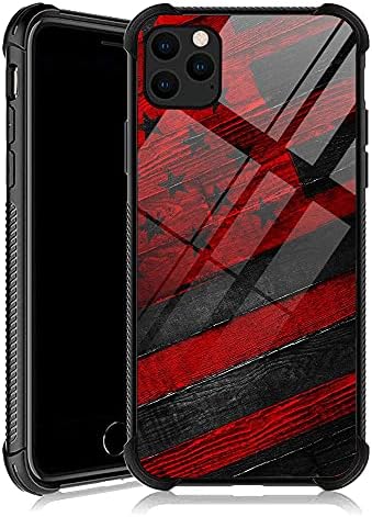 IPhone 12 Pro Max Carcasă, granule din lemn roșu negru American Flag iPhone 12 Pro Max Case pentru bărbați, model de design