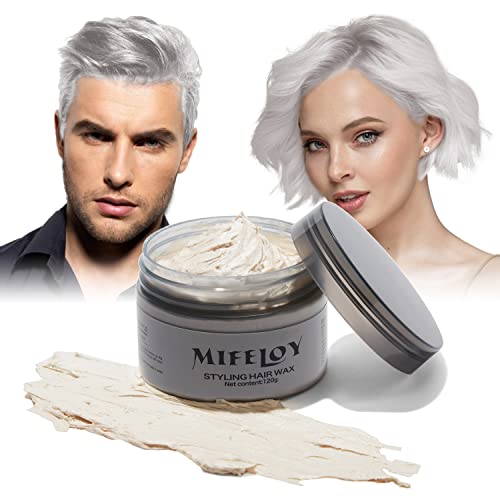 Temporar Argint Alb spray de păr Color Wax 4.23 oz, instant Natural Hairstyle Cream Dye, noroi de colorat de unică folosință