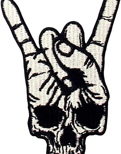 Rock and Roll Craniu Simbol Simbol Semn de deget Patch brodat Applique Fier pe cusut pe emblemă