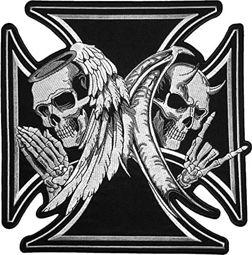 [Dimensiune mare] Papapatch Skull Devil and Angel Wings Black Cross Cross Ghost Biker Vest Vest Costum brodat Cusut pe fier