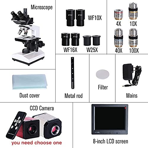 Ygqzm Professional Lab Microscop trinocular biologic Zoom 2500x + cameră CCD digitală electronică USB + LCD de 8 inci
