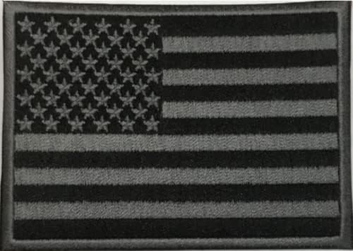 Tactical Black American Flag Patch Hook and Loop, 3,5in, Premium Brodered - Stealthy Black SUA Flag Patch compatibil cu Velcro,
