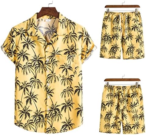 WPYYI 2 piese Situație Costum pentru cămașă hawaiană pentru bărbați, cu mânecă scurtă, cu mânecă scurtă, casual, cămașă pentru