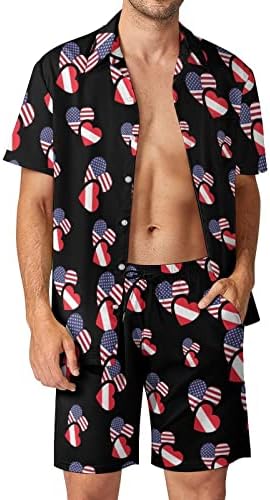 Austria SUA Flag bărbați 2 piese set hawaiian cămăși cu mânecă scurtă cu mânecă scurtă pantaloni de plajă, tee de amenajare