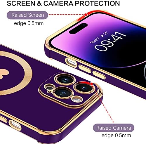 BENTOBEN iPhone 14 Pro Carcs, iPhone 14 Pro Telefon Pro, compatibil cu Magsafe, drăguță placă de inimă Plating Sockproof TPU TPU fără alunecare Femei de protecție pentru bărbați pentru bărbați Fete pentru băieți pentru 14 Pro 6.1 ”, Purple