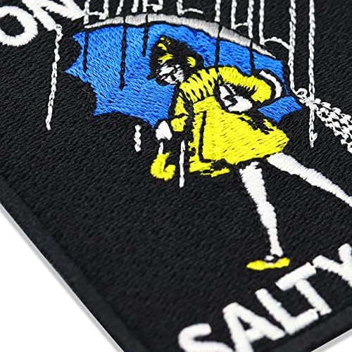 Funny Iron-On Patch Don't Be A Salty Bitch Woman cu umbrelă în ploaie Poza cu citat amuzant | Aplicație de țesături brodate