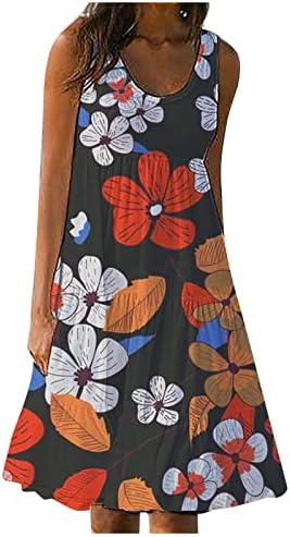 Fragarn Sundresses for Women Casual Beach, rochie de plajă cu imprimeu floral de vară rochie rotundă rotundă fără mâneci