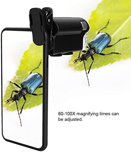 60-100x microscop Clip-on cu lumină LED, lupă portabilă lupă de buzunar lupă pentru telefoane mobile universale, Mini Plus