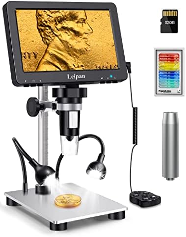 Leipan 7 LCD Digital microscop 1200X, 12mp monede microscop cu ecran pentru adulți, 1080p video microscop cu 12pcs slide-uri,