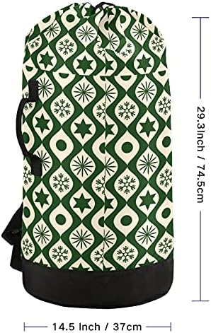 Star Snowflake Green sac de rufe rucsac de rufe grele cu curele de umăr și mânere Geantă de rufe de călătorie cu închidere