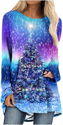 Femei Crăciun Copac Tunici Om De Zăpadă Xmas Imprimare Maneca Lunga Tricouri Casual Rotund Gat Topuri Vrac Se Potrivesc Pulover