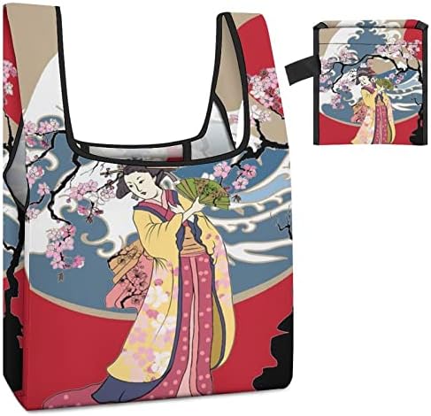 Artă japoneză gheară fată pliabilă pungi de cumpărături reutilizabile pentru alimente pentru alimente, pliabile în pungă atașată