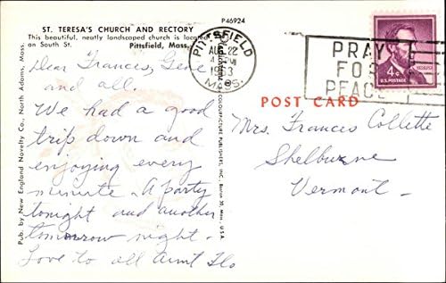 Biserica Sf. Tereza și Rectorul Pittsfield, Massachusetts MA Carte poștală originală vintage