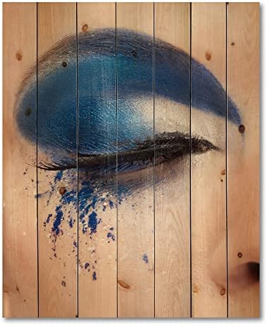 DesignQ ochi închis cu Fantezie albastră machiaj Modern și contemporan Decor de perete din lemn, artă de perete din Lemn albastru,
