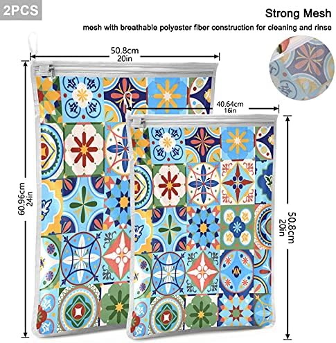 Qilmy 2 pungi de rufe din plasă,Geantă de spălat fină din mozaic marocan pentru lenjerie de corp,șosete, sutiene și îmbrăcăminte