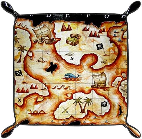 Lyetny Vintage Pirate Nautical Map Hap Organizator Tavă de depozitare Cutie de depozitare Noptsy Caddy Desktop Tava Schimbare Tasta Portofel Monedă de Stocare Tavă Valetă, 20.5x20.5cm