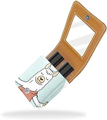 Husă amuzantă de ruj Yoga Llama pentru călătorii în exterior, Mini Husă cosmetică din piele moale cu oglindă, geantă portabilă